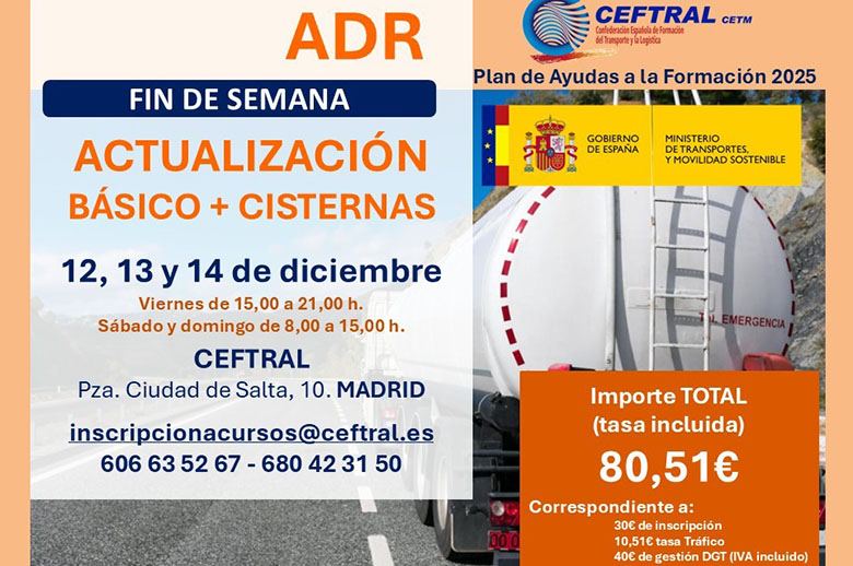 Curso ADR de CEFTRAL para la primera quincena de diciembre
