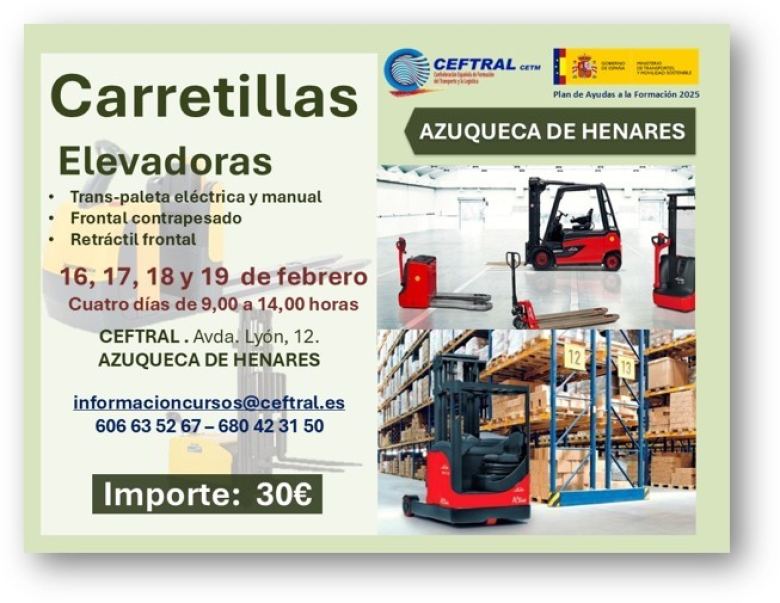 Ceftral lanza un curso de carretillas elevadoras en febrero
