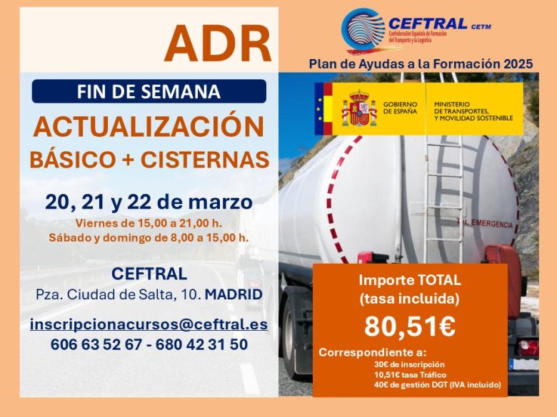 Curso de Actualización ADR Básico + Cisternas en Madrid – Marzo 2025